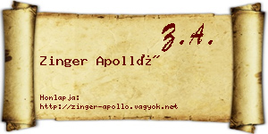 Zinger Apolló névjegykártya